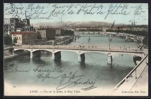 AK Lyon, Vue sur la Saone, le Pont Tilsit