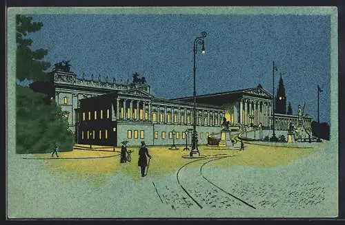 AK Wien, Wien, Blick auf das Parlamentsgebäude, beleuchtet mit Vertexlampen