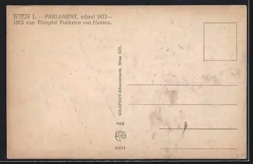 Künstler-AK Wien, Parlament erbaut von Theophil Freiherrn von Hansen