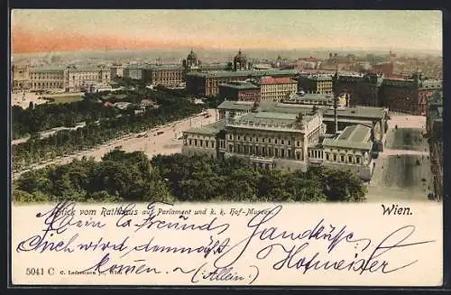 AK Wien, Blick vom Rathhaus auf Parlament und Hof-Museen