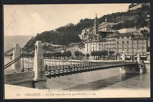 AK Grenoble, Le pont suspendu et le quai Perrière