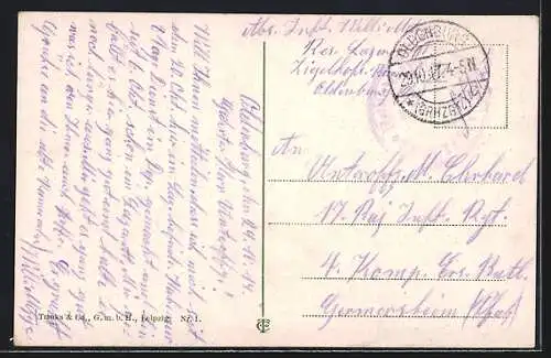 AK Oldenburg i. Gr., Blick in den Hafen mit Schiff