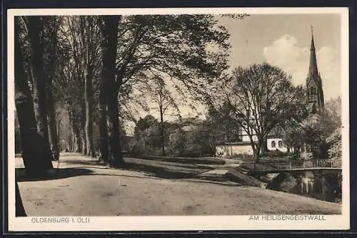 AK Oldenburg i. Old., Am Heiligengeistwall mit Kirche
