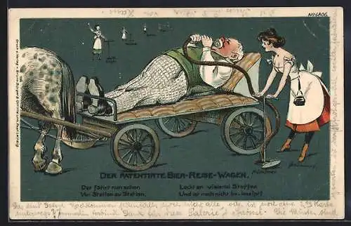 Künstler-AK Bruno Bürger & Ottillie Nr. 6806: Der patentierte Bier-Reise-Wagen