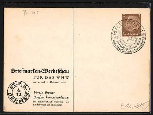 AK Bremen, Briefmarken-Werbeschau 1937, Am Stadtpostamt, Preussisches Stadtpostamt