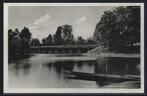 AK Plittersdorf / Altrhein, Altrheinbrücke und Ruderboot