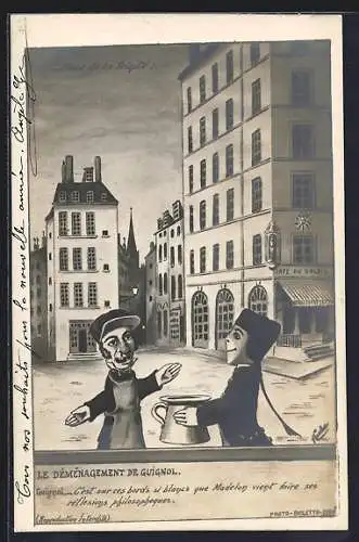 AK Lyon, Place de la Trinité, Guignol, Spielszene