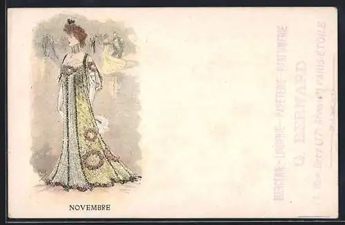 Künstler-AK Novembre, Dame im Ballkleid, Jugendstil