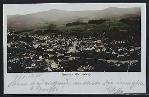 Foto-AK Fritz Gratl: Mürzzuschlag, Ortsansicht aus der Vogelschau