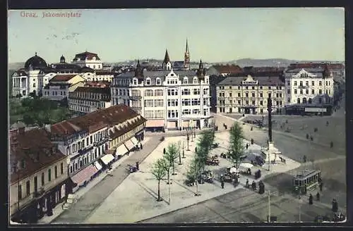 AK Graz, Strassenbahn auf dem Jakominiplatz