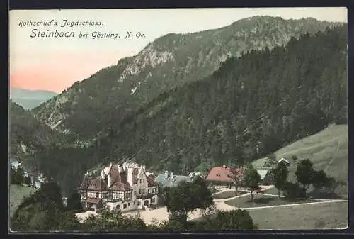 AK Göstling an der Ybbs, Steinbach, Rothschild's Jagdschloss aus der Vogelschau