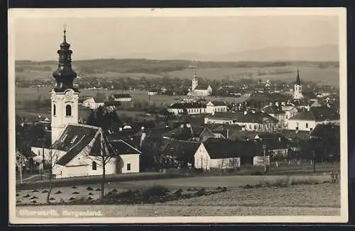 AK Oberwart /Burgenland, Ortsansicht mit Kirche und Fernblick