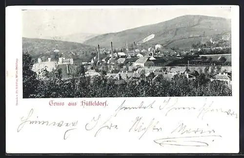 AK Hütteldorf, Ortsansicht mit Bergpanorama aus der Vogelschau