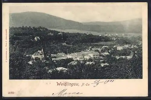 AK Weidlingau /N.-Ö., Gesamtansicht mit Bergpanorama aus der Vogelschau