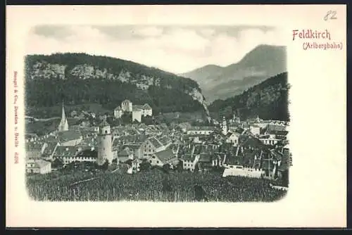 AK Feldkirch /Arlbergbahn, Totalansicht mit Bergpanorama