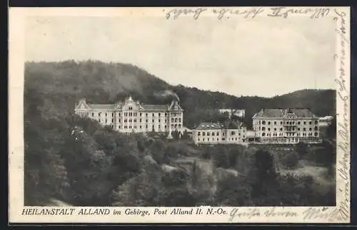 AK Alland im Gebirge, Heilanstalt aus der Vogelschau