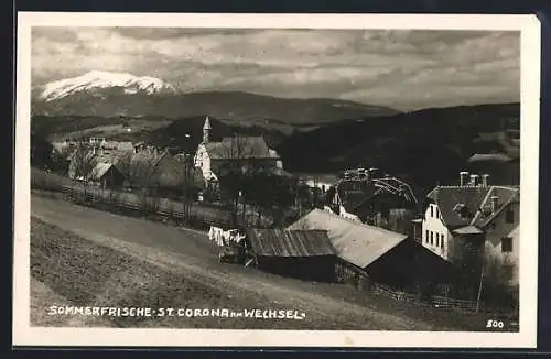 AK St. Corona am Wechsel, Totalansicht mit Bergpanorama