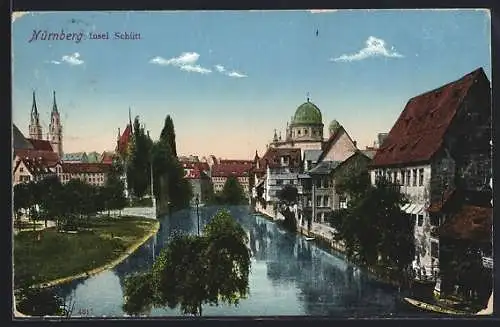 AK Nürnberg, Blick zur Insel Schütt mit Synagoge