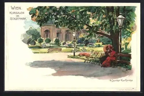 Künstler-Lithographie H. Junker: Wien, Kursalon im Stadtpark