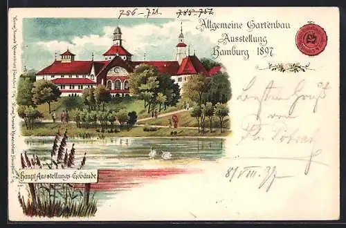 Lithographie Hamburg, Allgemeine Gartenbau-Ausstellung 1897, Hauptgebäude