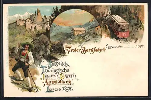 Lithographie Leipzig, Sächsisch-Thüringische Industrie- und Gewerbe-Ausstellung 1897, Bergbahn