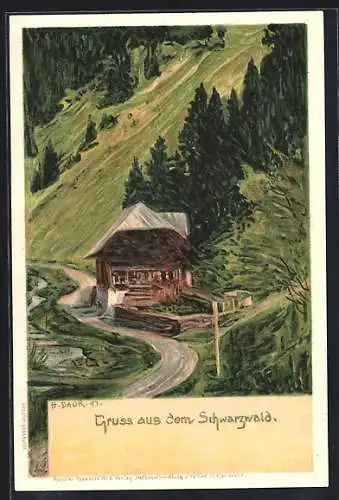 Künstler-AK sign. H. Daur: Haus im Schwarzwald