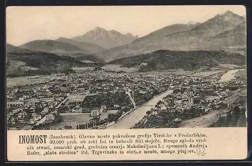 AK Innsbruck, Gesamtansicht mit Fluss und Bergpanorama