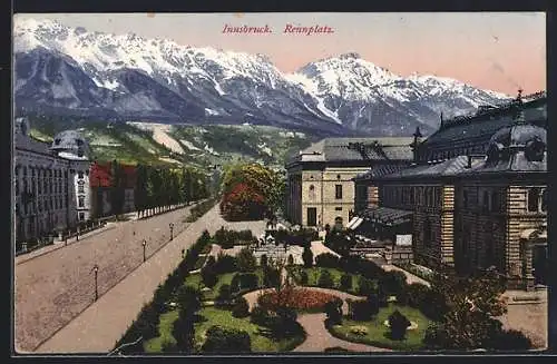 AK Innsbruck, Rennplatz mit Strasse und Bergen