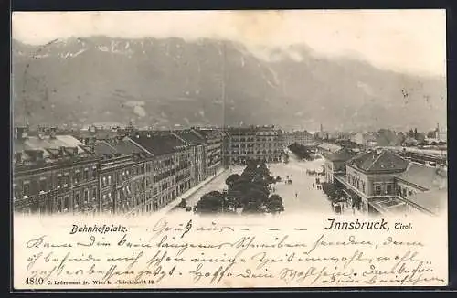 AK Innsbruck /Tirol, Bahnhofplatz aus der Vogelschau