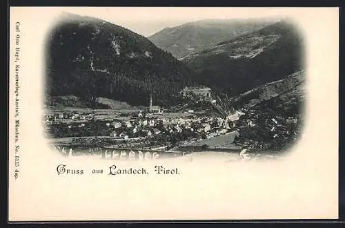 AK Landeck /Tirol, Ortsansicht mit Viadukt aus der Vogelschau