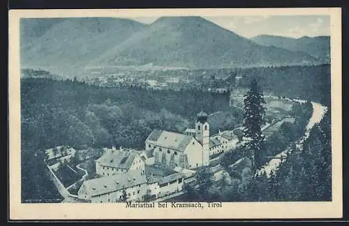 AK Kramsach /Tirol, Mariathal mit Fluss und Bergen aus der Vogelschau