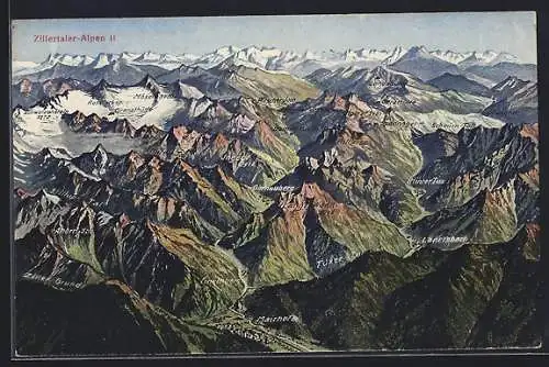 AK Mairhofen, Zillertaler Alpen aus der Vogelschau