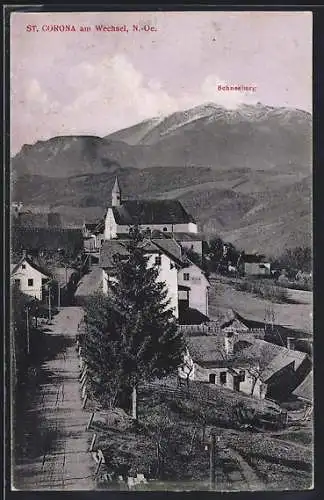 AK St. Corona am Wechsel, Strassenpartie aus der Vogelschau, Blick zum Schneeberg