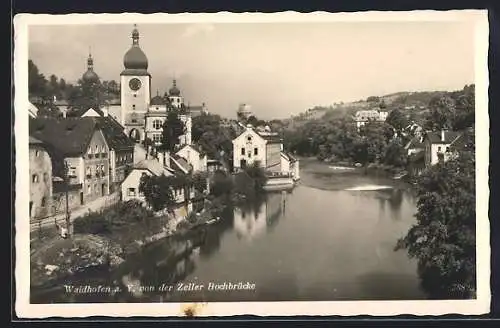 AK Waidhofen a. Y., Ortsansicht von der Zeller Hochbrücke aus