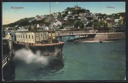 AK Hamburg-Blankenese, Schiffsanlegestelle mit Blick auf den Süllberg