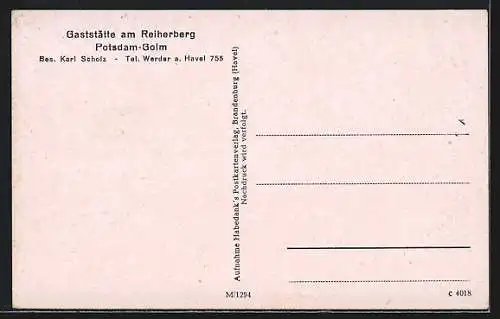 AK Potsdam-Golm, Blick auf die Gaststätte am Reiherberg