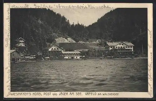 AK Urfeld am Walchensee, Wiesmayer's Hotel Post und Jäger am See