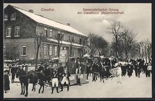 AK Clausthal, Karnevalistischer Umzug der Clausthaler Studentenschaft mit Pferdeschlitten