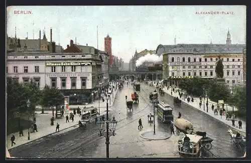 AK Berlin, Strassenbahn am Alexanderplatz