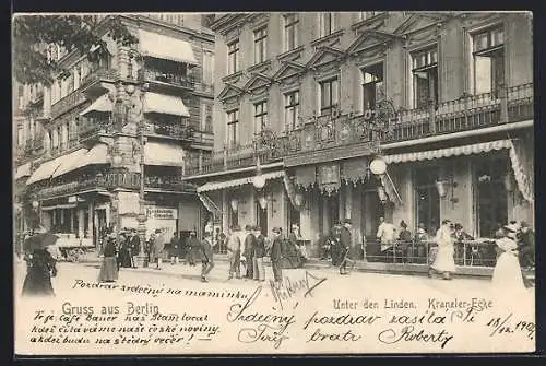 AK Berlin, Strasse Unter den Linden mit Cafe Bauer