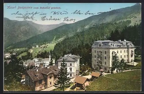 AK Badgastein, Ortsansicht vom Bahnhof aus