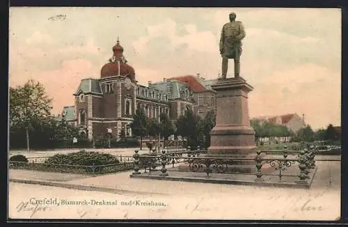 AK Crefeld, Bismarck-Denkmal und Kreishaus