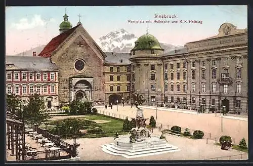 AK Innsbruck, Rennplatz mit Hofkirche und K.K. Hofburg