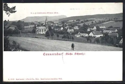 AK Cunnersdorf / Gohrisch, Panorama mit Zschirnstein