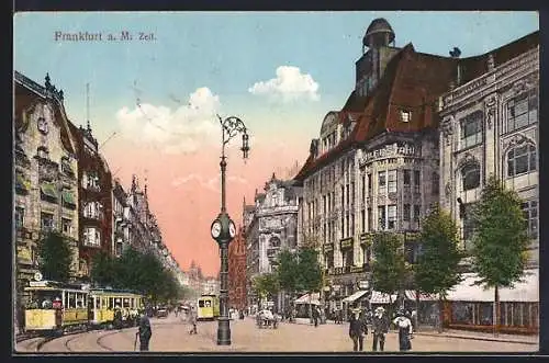 AK Frankfurt a. M., Blick in die Zeil mit Strassenbahnen