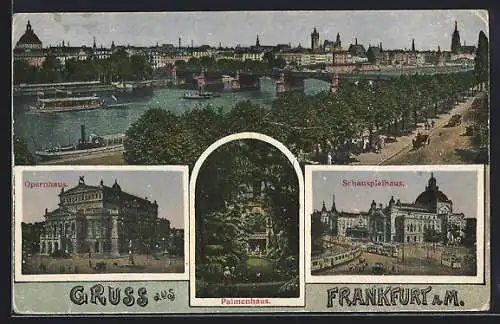 AK Frankfurt a. M., Flusspartie, Opernhaus und Schauspielhaus