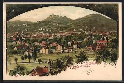 Künstler-AK Carl Biese: Eisenach, Ortsansicht mit der Wartburg