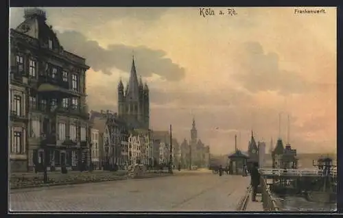 AK Köln, Die Frankenwerft am Abend