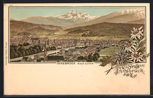 Lithographie Innsbruck, Totalansicht nach Süden