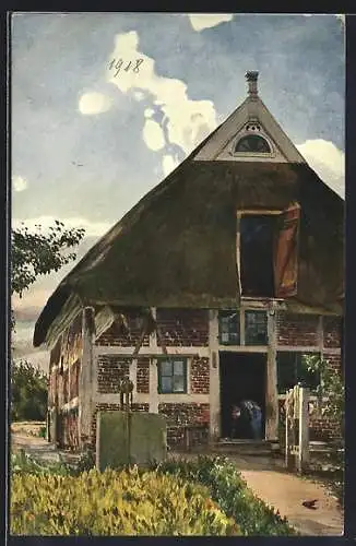 Künstler-AK Hamburg-Neuengamme, Kleiner Katen erbaut 1734